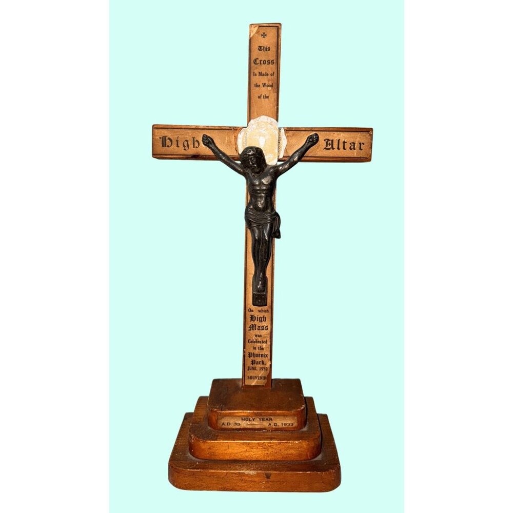 Vintage Wooden Crucifix High Altar Cross With Metal Jesus Christ Figure